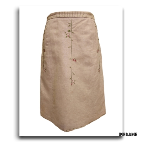 BCBGMaxAzria Collection Linen Skirt with Embroidery and Stitching Detail - Picture 11 of 11